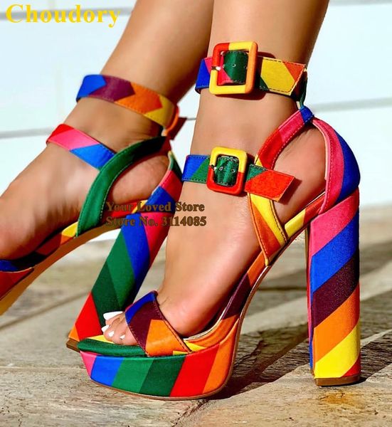 choudory rainbow striped platform chunky heels ankle buckle strap caged women sandals high heel pumps multi-color dress shoes, Black
choudory rainbow striped platform chunky heels ankle buckle strap caged women sandals high heel pumps multi-color dress shoes, Black