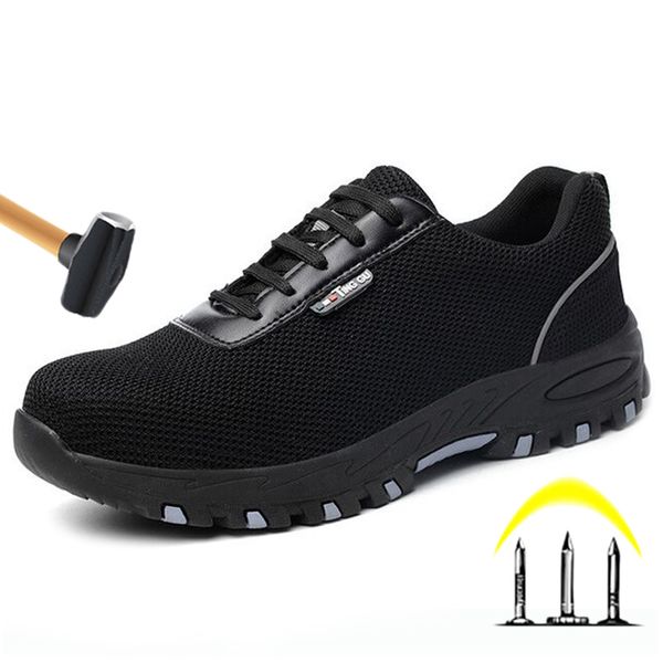 work safety boots men shoes anti-smashing safety shoes men boots anti-slip work boot male adult, Black