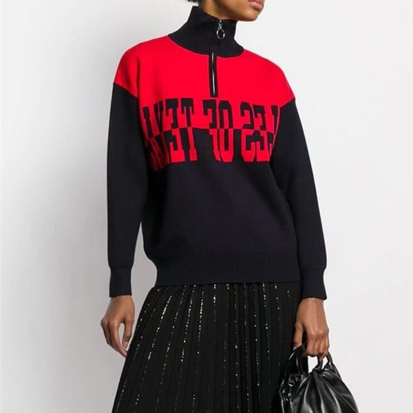 201 fall and winter half zipper high neck drop the shoulder women hit the color letter pattern loose sweater, White;black
201 fall and winter half zipper high neck drop the shoulder women hit the color letter pattern loose sweater, White;black