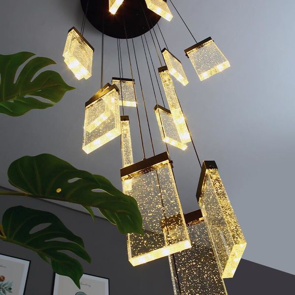 staircase crystal chandelier luxury led square bubble crystal lamp loft duplex chandelier villa l lobby decoration lamp