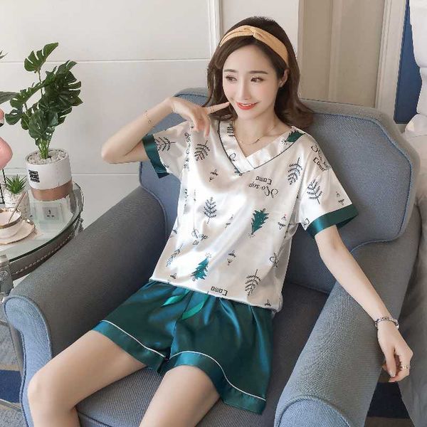 new pyjamas women satin pajamas set lingerie stitching print short-sleeved t-shirt+shorts 2pcs home clothing pijama mujer, Blue;gray
new pyjamas women satin pajamas set lingerie stitching print short-sleeved t-shirt+shorts 2pcs home clothing pijama mujer, Blue;gray