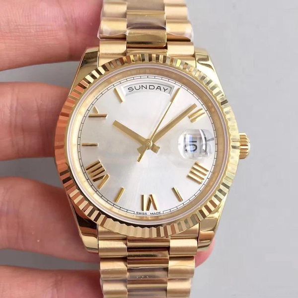 2019 date style 18k gold 40mm white roman numerals dial 2813 automatic movement president strap sapphire glass wristwatch, Slivery;brown
2019 date style 18k gold 40mm white roman numerals dial 2813 automatic movement president strap sapphire glass wristwatch, Slivery;brown