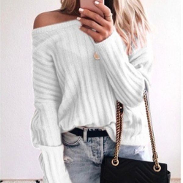 new women thin elegance solid color sweater fashion slash neck pullovers sweater casual loose long sleeve sweaters for women, White;black
new women thin elegance solid color sweater fashion slash neck pullovers sweater casual loose long sleeve sweaters for women, White;black
