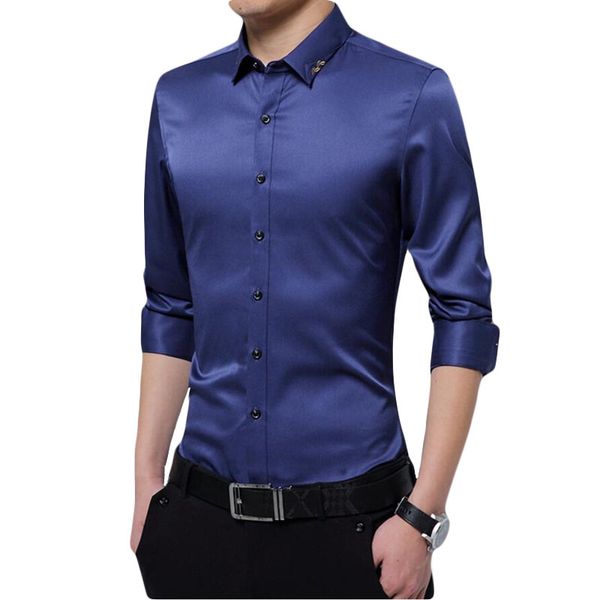 2019 men's long sleeve shirt new products male fashion upscale business leisure pure color slimming lapel embroidered shirts, White;black
2019 men's long sleeve shirt new products male fashion upscale business leisure pure color slimming lapel embroidered shirts, White;black