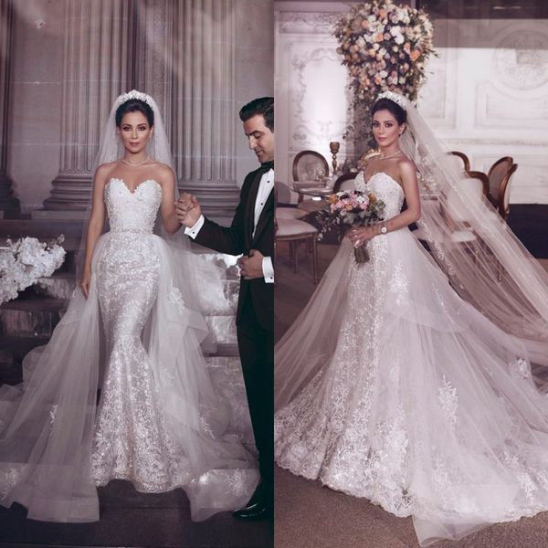 elegant mermaid wedding dresses detachable train sweetheart sweep train appliques lace bead garden bridal gowns, White
elegant mermaid wedding dresses detachable train sweetheart sweep train appliques lace bead garden bridal gowns, White