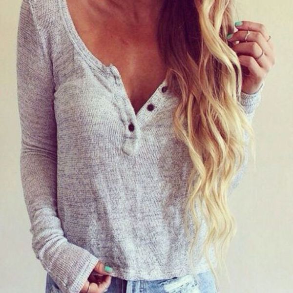 fashion women deep v neck loose t-shirt casual knit long sleeve jumper solid plain pullover sweater, White
fashion women deep v neck loose t-shirt casual knit long sleeve jumper solid plain pullover sweater, White