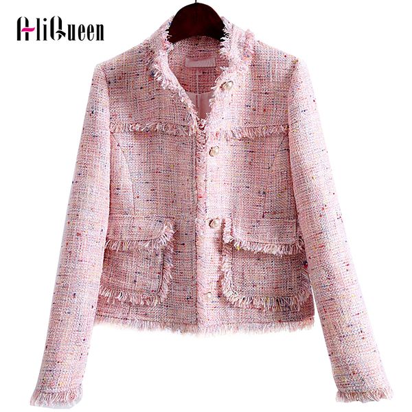 french style tweed plaid jacket coat 2019 winter women coats and jackets tassels fringed long sleeve pearl buckle short overcoat, Black;brown
french style tweed plaid jacket coat 2019 winter women coats and jackets tassels fringed long sleeve pearl buckle short overcoat, Black;brown