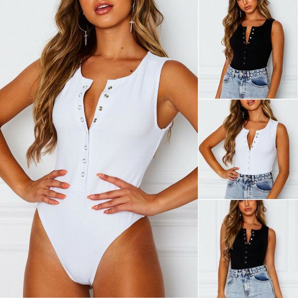 women button v neck tank solid stretch bodysuit playsuit romper jumpsuit, Black;white
women button v neck tank solid stretch bodysuit playsuit romper jumpsuit, Black;white