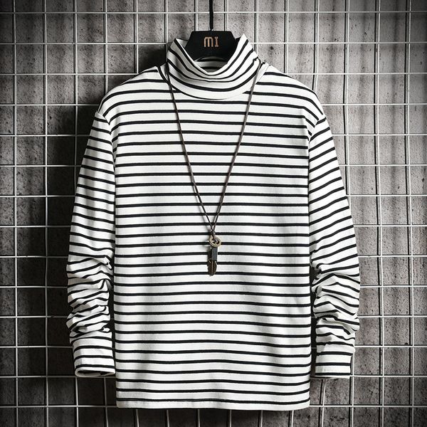 men base shirt long-sleeved t-shirt slim fit stripes half-turtle-neck t-shirt students korean-style autumn on clothes, White;black 
men base shirt long-sleeved t-shirt slim fit stripes half-turtle-neck t-shirt students korean-style autumn on clothes, White;black