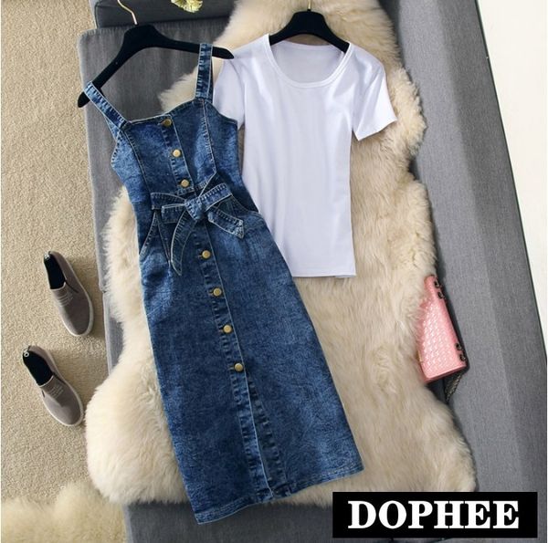 party dresses 2021 spring and summer student girls simple white t-shirt + strap single breasted denim dress two-piece women's set, White;black
party dresses 2021 spring and summer student girls simple white t-shirt + strap single breasted denim dress two-piece women's set, White;black