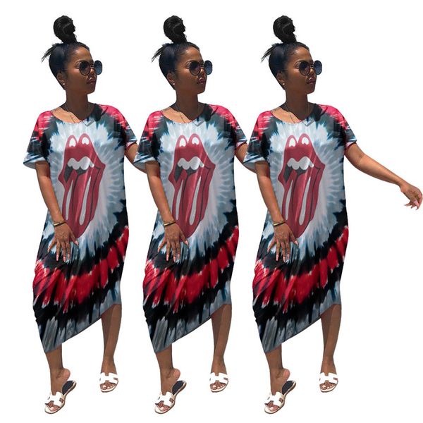 casual women tie dyed big tongue dresses summer short sleeved loose dress clothes, Black;gray
casual women tie dyed big tongue dresses summer short sleeved loose dress clothes, Black;gray