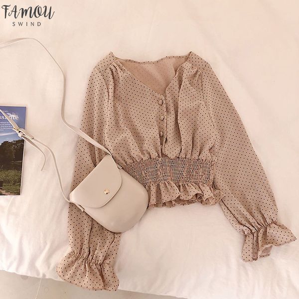 vintage v neck flare sleeve polka dot women blouse shirts elegant front buttons slim waist ruffles female blouse blusas 2020, White
vintage v neck flare sleeve polka dot women blouse shirts elegant front buttons slim waist ruffles female blouse blusas 2020, White
