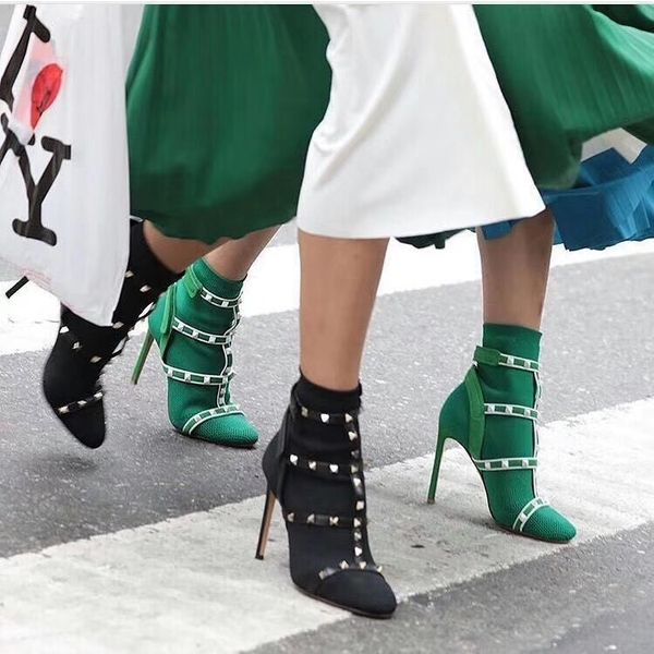 designers studs sock boots high heel ankle boot leather trimmed stretch knit sock booties cage rivet boots 9cm for woman 35-41, Black
designers studs sock boots high heel ankle boot leather trimmed stretch knit sock booties cage rivet boots 9cm for woman 35-41, Black