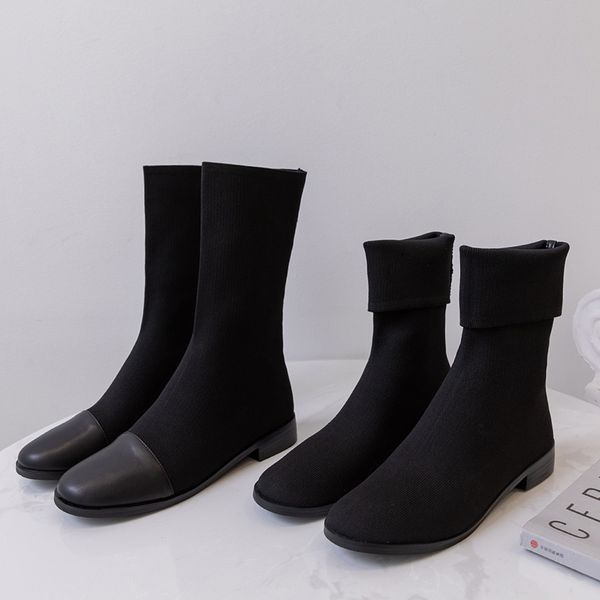 new winter shoes women's knitting sock boots cow leather keep warm stretch mid-calf boots plus size 43, Black
new winter shoes women's knitting sock boots cow leather keep warm stretch mid-calf boots plus size 43, Black