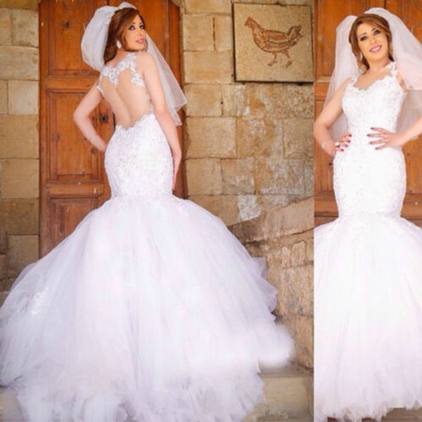 elegant mermaid long tulle lace wedding dresses plus size maxi sleeveless ivory see through back bridal gowns for women, White
elegant mermaid long tulle lace wedding dresses plus size maxi sleeveless ivory see through back bridal gowns for women, White