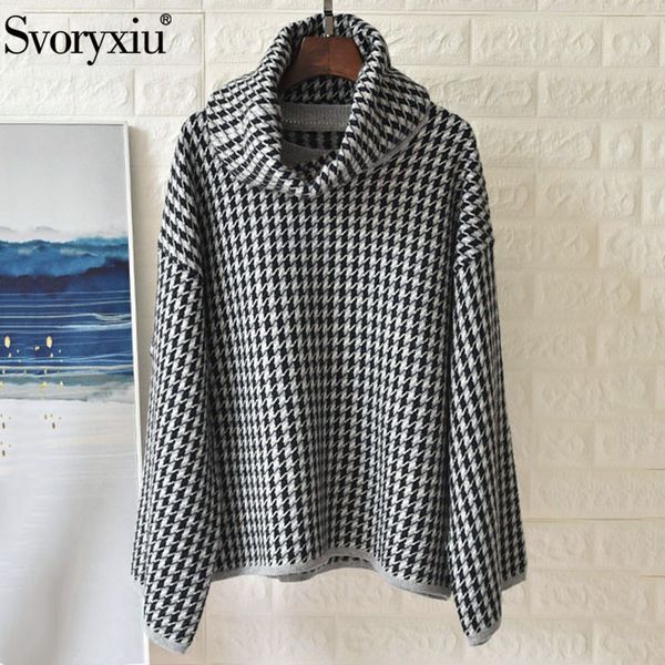 svoryxiu designer autumn winter houndstooth loose sweater pullovers women's high end wool cashmere thick sweater coat female, White;black
svoryxiu designer autumn winter houndstooth loose sweater pullovers women's high end wool cashmere thick sweater coat female, White;black
