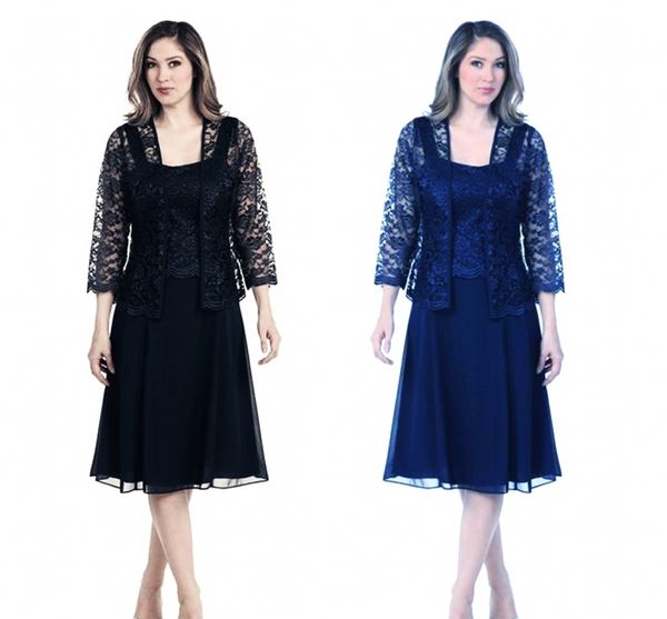 custom fashion navy blue mother's chiffon dresses with lace jacket long sleeves knee-length plus size evening prom gowns, Black;red
custom fashion navy blue mother's chiffon dresses with lace jacket long sleeves knee-length plus size evening prom gowns, Black;red