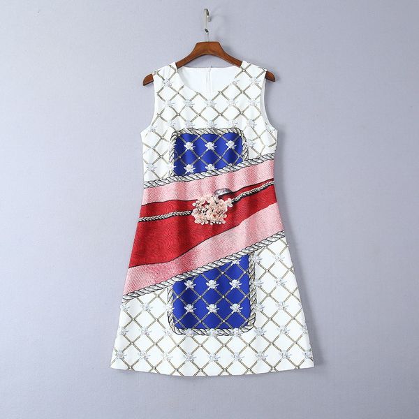 european and american women's clothing 2019 new summer sleeveless round collar fashion beaded sequined print dress, Black;gray
european and american women's clothing 2019 new summer sleeveless round collar fashion beaded sequined print dress, Black;gray