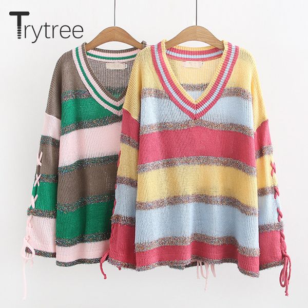 trytree autumn winter women sweater casual v-neck striped criss-cross ribbon sleeve knitted acrylic sweater pullovers loose, White;black
trytree autumn winter women sweater casual v-neck striped criss-cross ribbon sleeve knitted acrylic sweater pullovers loose, White;black
