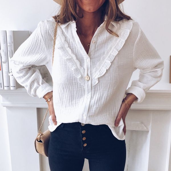 fashion ruffles blouse casual autumn winter ladies loose buttons v-neck female women long sleeve shirt blusas pullover, White
fashion ruffles blouse casual autumn winter ladies loose buttons v-neck female women long sleeve shirt blusas pullover, White