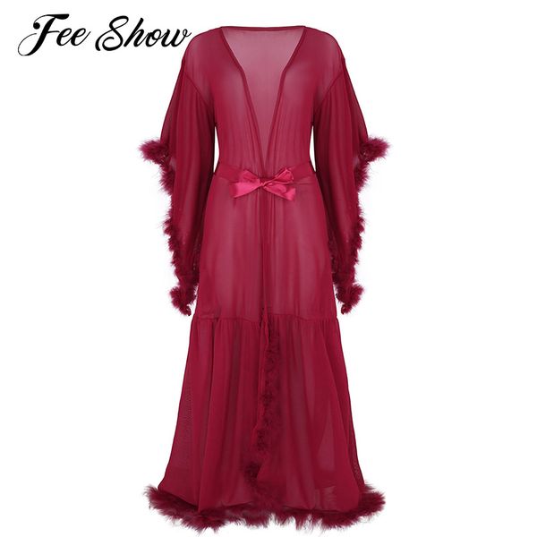 womens lingerie long bathrobe nightgowns mesh see through sheer bridesmaid robes flare sleeves feather maxi sleepwear dress, Black;red
womens lingerie long bathrobe nightgowns mesh see through sheer bridesmaid robes flare sleeves feather maxi sleepwear dress, Black;red