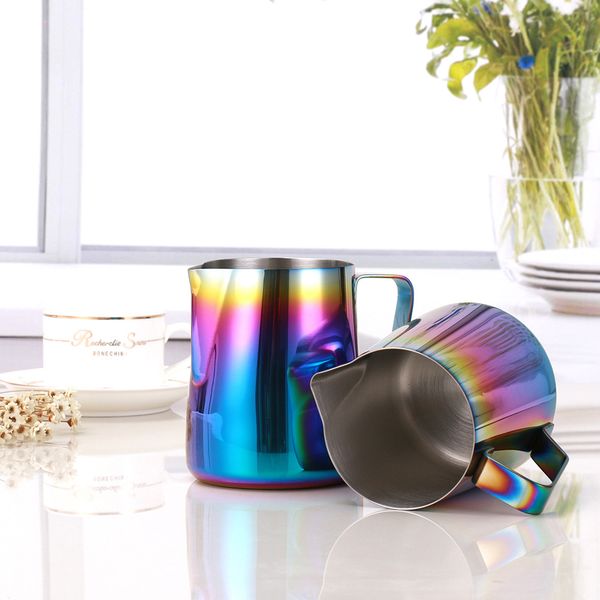 colorful stainless steel coffee pitcher latte milk art foam jug for l restaurant cafe solid handle 600ml / 350ml
colorful stainless steel coffee pitcher latte milk art foam jug for l restaurant cafe solid handle 600ml / 350ml