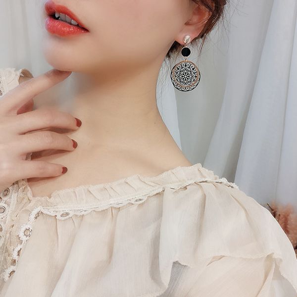 titanium steel exaggerated hollow flower drop earrings female party earrings jewelry accessory, Silver