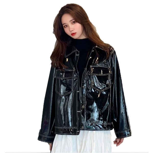 fashion brand glossy patent leather jackets female street style short coat cartoon pattern printed shiny pu leather jacket 218, Black
fashion brand glossy patent leather jackets female street style short coat cartoon pattern printed shiny pu leather jacket 218, Black