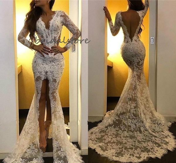 full lace mermaid prom dresses 2020 long sleeve formal evening gowns low backless prom dresses with slit sheer sweep train party wear, Black
full lace mermaid prom dresses 2020 long sleeve formal evening gowns low backless prom dresses with slit sheer sweep train party wear, Black