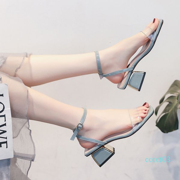 sexy2019 joker woman sandals in coarse with transparent back crossing one buckle bring fairy rome shoe ct03, Black