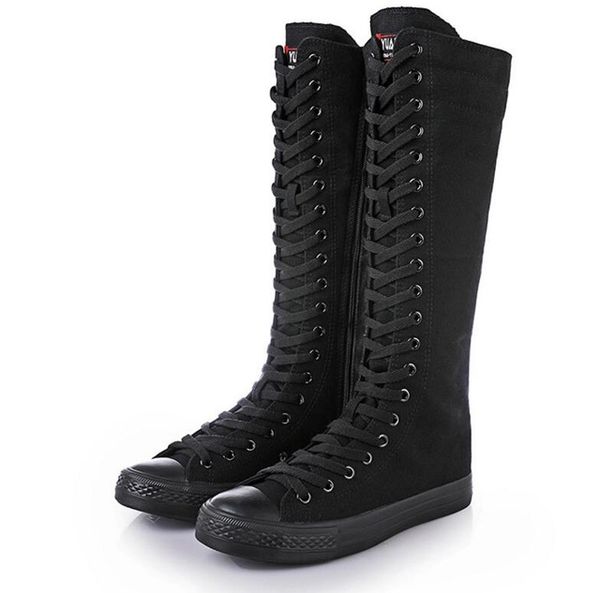 2019 new spring autumn women shoes canvas casual high shoes long boots lace-up zipper comfortable flat boots sneakers, Black
2019 new spring autumn women shoes canvas casual high shoes long boots lace-up zipper comfortable flat boots sneakers, Black