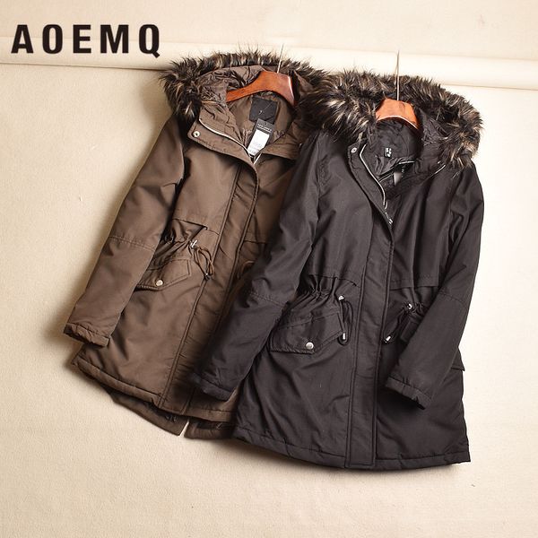 aoemq hooded fur collar drawstring waist thickening quilted warm long section tooling wind thick coat windbreaker, Black
aoemq hooded fur collar drawstring waist thickening quilted warm long section tooling wind thick coat windbreaker, Black