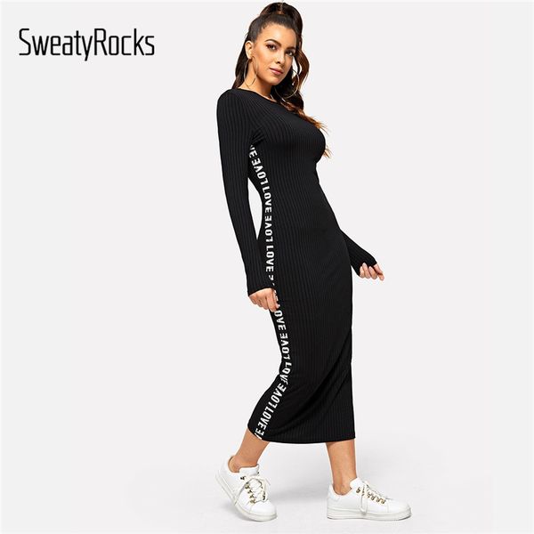 sweatyrocks contrast letter tape side dress long sleeve streetwear women casual skinny clothes 2019 spring solid maxi dresses, Black;gray
sweatyrocks contrast letter tape side dress long sleeve streetwear women casual skinny clothes 2019 spring solid maxi dresses, Black;gray