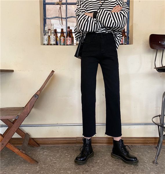 p shoot 2019 women's dress autumn & winter new style high-waisted elasticity straight-cut jeans versatile capri jeans women, Blue
p shoot 2019 women's dress autumn & winter new style high-waisted elasticity straight-cut jeans versatile capri jeans women, Blue