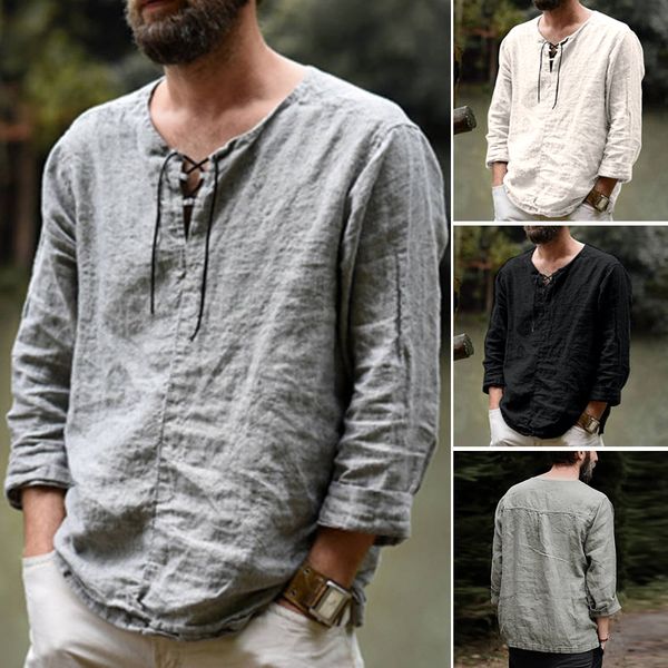 men's casual shirts 2021 mens spring summer autumn shirt long sleeve cotton linen men loose collar lace up slim fit blouse, White;black
men's casual shirts 2021 mens spring summer autumn shirt long sleeve cotton linen men loose collar lace up slim fit blouse, White;black