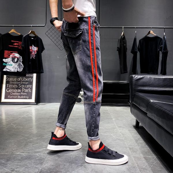 jeans men's elastic hip hop pants men's loose casual feet tight waist trend spring and autumn new, Blue
jeans men's elastic hip hop pants men's loose casual feet tight waist trend spring and autumn new, Blue