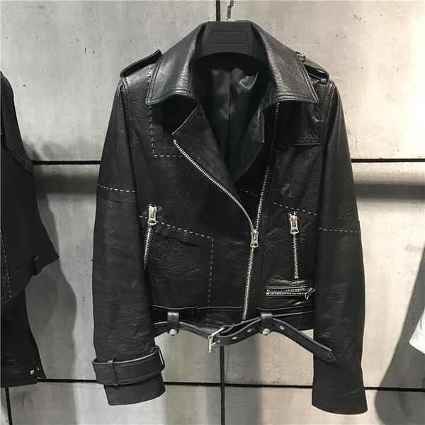 ladies real lambskin jacket quality women genuine leather jacket, Black