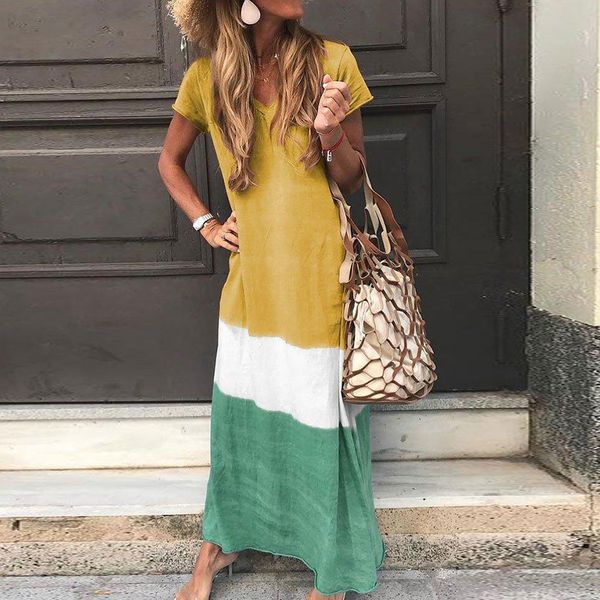 ladies dress beach short sleeves fashion casual color contrast sundress loose printed long, Black;gray
ladies dress beach short sleeves fashion casual color contrast sundress loose printed long, Black;gray