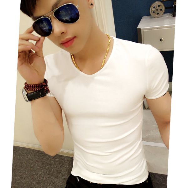 2017 summer new short-sleeved t-shirt men korean slim stretch v-neck t-shirt low collar tight solid color t-shirt sportsman, White;black
2017 summer new short-sleeved t-shirt men korean slim stretch v-neck t-shirt low collar tight solid color t-shirt sportsman, White;black