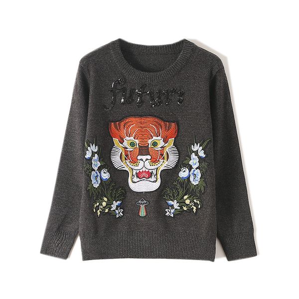 2019 new fashion tiger head embroidery sweater crew neck dag sweater women's black floral panelled sweaters wholesale size s-l, White;black
2019 new fashion tiger head embroidery sweater crew neck dag sweater women's black floral panelled sweaters wholesale size s-l, White;black