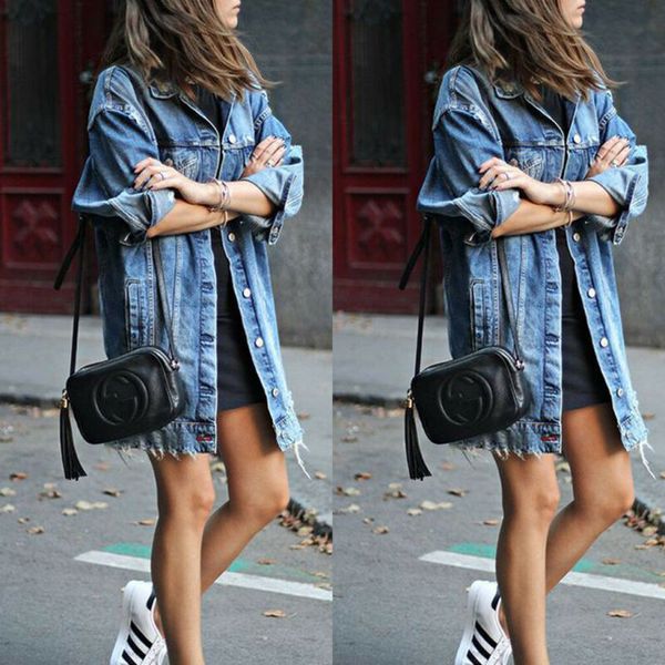 boyfriend style women loose ripped denim jacket ladies basic coat hole baggy jeans coat long sleeve blue jacket outwear, Black;brown
boyfriend style women loose ripped denim jacket ladies basic coat hole baggy jeans coat long sleeve blue jacket outwear, Black;brown