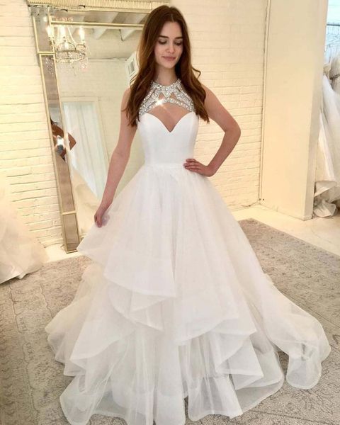 crystal sheer neck princess wedding gowns 2019 ruffled tulle draped puffy bride dresses plus size a-line boho wedding dress, White
crystal sheer neck princess wedding gowns 2019 ruffled tulle draped puffy bride dresses plus size a-line boho wedding dress, White