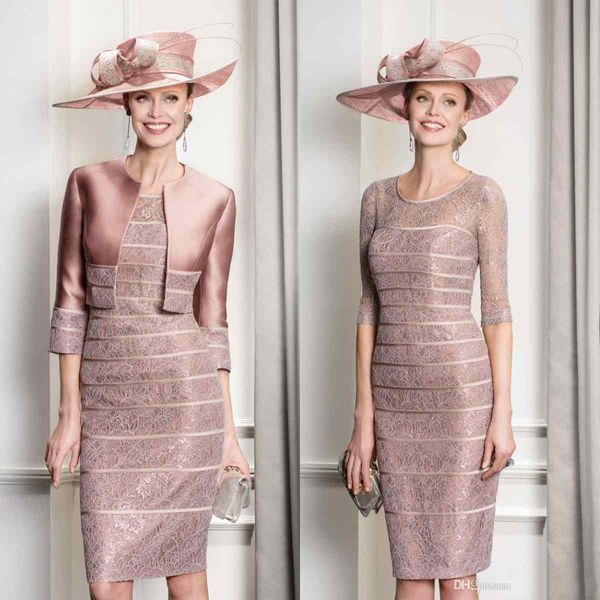 light pink mother of the bride dresses with jacket lace knee length half long sleeve mother's gowns for wedding plus size formal dress, Black;red
light pink mother of the bride dresses with jacket lace knee length half long sleeve mother's gowns for wedding plus size formal dress, Black;red