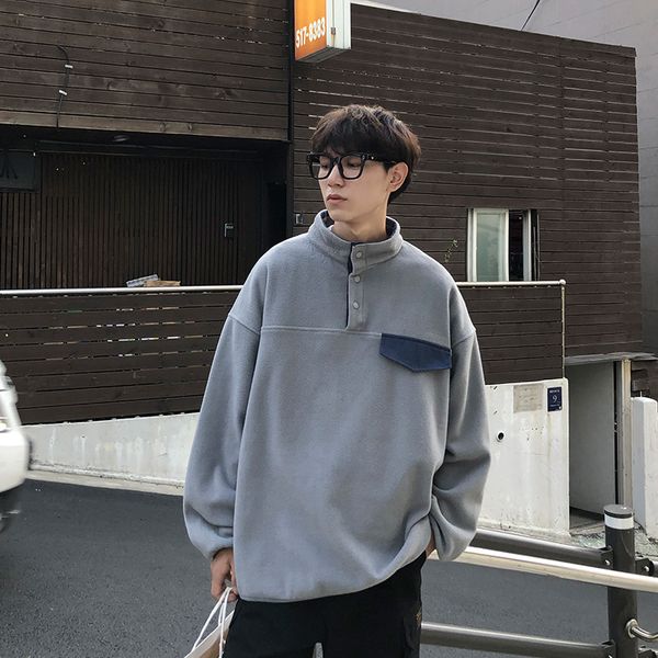 2019 autumn and winter korean version of the new men's casual handsome personality stitching solid color pullover, Black
2019 autumn and winter korean version of the new men's casual handsome personality stitching solid color pullover, Black
