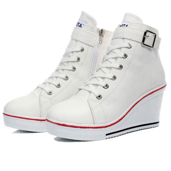 women fashion strap canvas high wedge heels ankle boots sneaker shoes ladies height increasing shoes, Black
women fashion strap canvas high wedge heels ankle boots sneaker shoes ladies height increasing shoes, Black