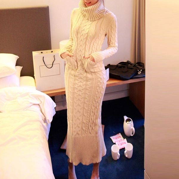 women winter thick sweater dress long pocket warm slim knitted dresses turtleneck office elegant sweater dresses korean style, Black;gray
women winter thick sweater dress long pocket warm slim knitted dresses turtleneck office elegant sweater dresses korean style, Black;gray