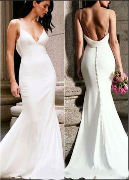 new arrival 2020 modern spaghetti strap v neck mermaid backless satin wedding dresses bridal gowns vestidos de novia, White
new arrival 2020 modern spaghetti strap v neck mermaid backless satin wedding dresses bridal gowns vestidos de novia, White