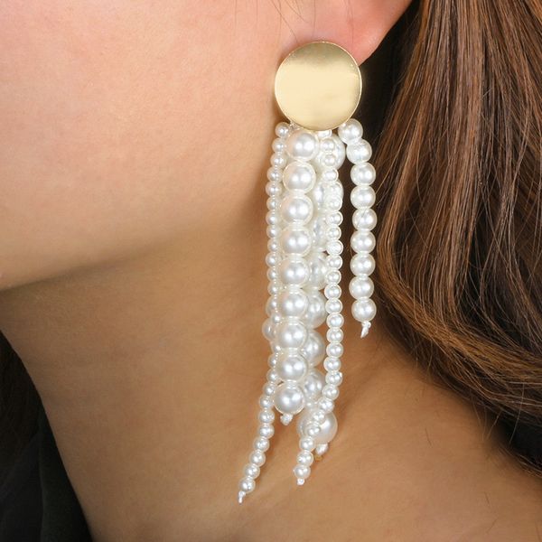 

new boho simulated pearls long tassel dangle earrings for women drop brincos bijoux boucle d'oreille jewelry earring wedding gifts yg, Silver