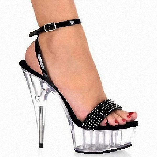 

patent rhinestone 15cm ankle strap super high heel platforms pole dance / performance / star model shoes, wedding shoes, Black