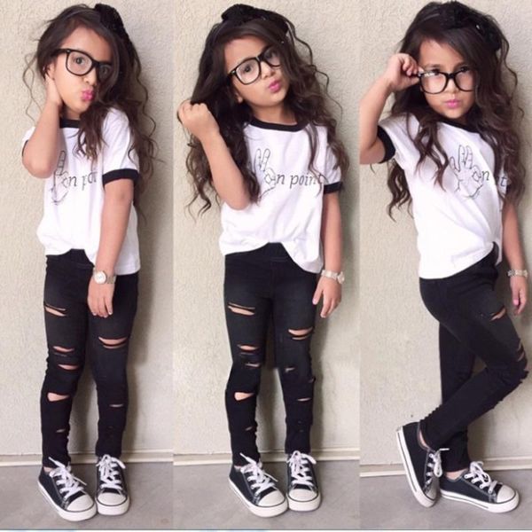 fashion kids girls clothes set baby girl summer short sleeve print t-shirt+hole pant leggings 2pcs outfit children clothing set, White
fashion kids girls clothes set baby girl summer short sleeve print t-shirt+hole pant leggings 2pcs outfit children clothing set, White
